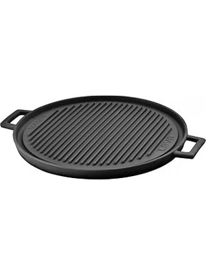 Starseven Lava Döküm Yuvarlak Çift Yön Izgara Tavası Döküm Demir Yekpare Çift Kulplu ÇAP(Ø)34CM.