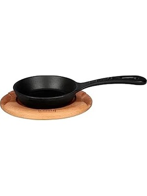 Starseven Lava Pişirme Kabı Lv Y Stv 12 K4 Yuvarlak Kızartma Tavası ve Ahşap Plaka, Çap 12 Cm, Dökme Demi