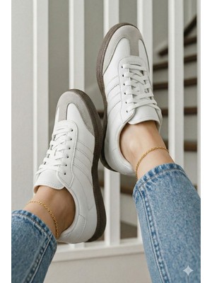 Nmoda  Unisex Siyah Beyaz Termo Taban Yanı Şeritli Bağcıklı Spor Ayakkabı