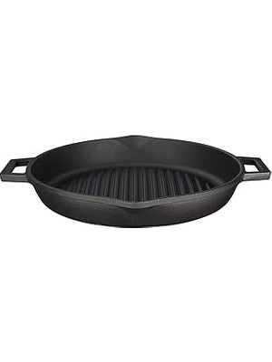 Starseven Lava Metal Döküm Yuvarlak Izgara Tava, Metal Kulplu, 30 cm