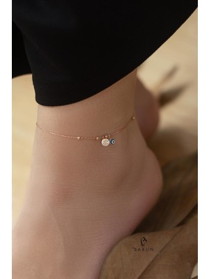 By Barun Yuvarlak Gümüş Halhal-Rose Beyaz Taşlı Kadın Aksesuar 925 Ayar Gümüş