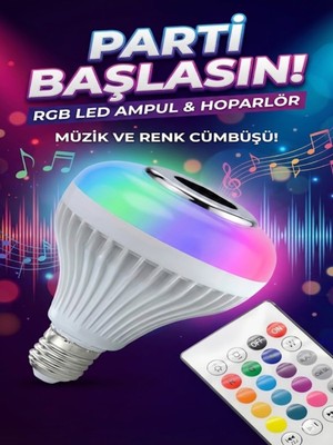Twin Store Bluetooth Rgb LED Hoparlörlü Akıllı Ampul - Renkli Müzikli Lamba ve Kumanda