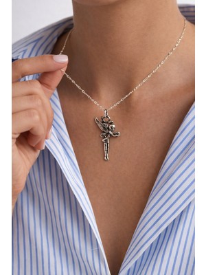 Crystal Atelier Kadın Melek Kolye Peri Model Gümüş Renk Zarif Hediyelik Kolye