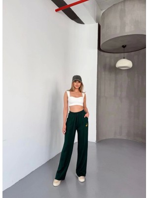 Ayşegul Hediyelik Osy Modal Yumuşak Dokulu Kumaş Nakış Işlemeli Rahat Bol Paça Eşofman Pantalon - Siyah