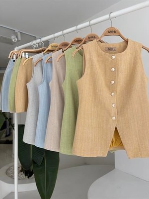 Ayşegul Hediyelik Uzun Yelek Mini Etek Flamlı Keten Takım 10148