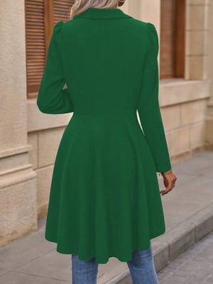 Ayşegul Hediyelik Kadın Uzun Kollu Yakalı Önden Düğmeli Uzun Atlas Blazer Ceket