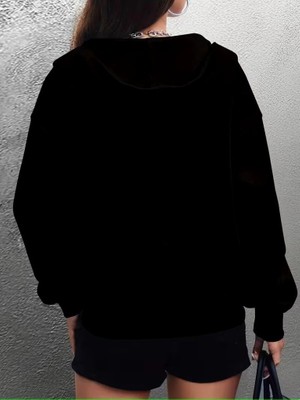 Ayşegul Hediyelik Kadın Uzun Kollu Kapşonlu Fermuarlı Önden Cep Detaylı Şardonlu Iki Iplik Ceket