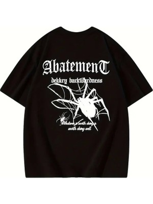 Ayşegul Hediyelik Baskılı Oversize Bisiklet Yaka T-Shirt - Siyah