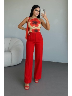 Ayşegul Hediyelik Kadın Yüksek Bel Plise Detay Bol Paça Pantolon