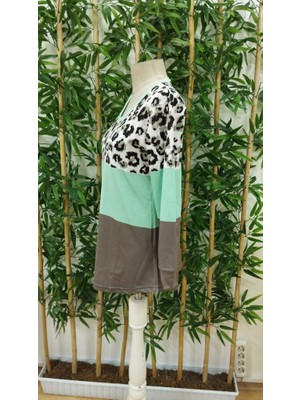 Ayşegul Hediyelik Kadın Uzun Kollu V Yakalı Leopar Baskılı Şardonlu Dalgıç Bluz