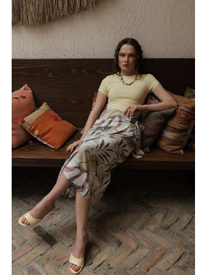 Ayşegul Hediyelik Desenli Viskon Etek - Gri