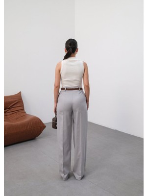 Ayşegul Hediyelik Keten Kemerli̇ ve Dökümlü Palazzo Pantolon (Kemer Dahi̇l)