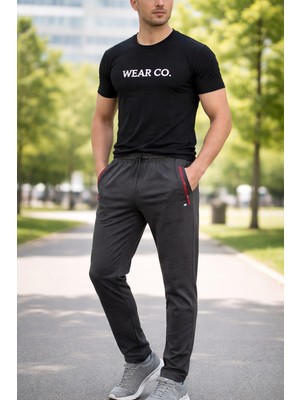 Wear Co Still Wear Co Stıll Erkek Pamuklu Eşofman Pijama Altı Fermuarlı Cep Nakış Detaylı Günlük Spor Rahat Kalıp