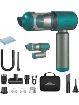 Auhma Ahv-27 Araç Içi Süpürge 20.000PA Güçlü Vakum ve Üfleme Özelliği 7800MAH Batarya Taşınabilir Katlanır Turkuaz