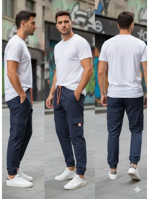 Wear Co Still Wear Co Stıll Unisex Gri Kargo Cepli Jogger Pantolon - Turuncu Detaylı Likralı Rahat Kesim Alt