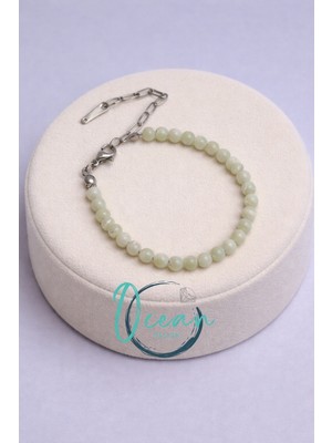 Doğal Beyaz Sedef Taşlı El Yapımı Kadın Bileklik Ayarlanabilir Paslanmaz Çelik Zincir