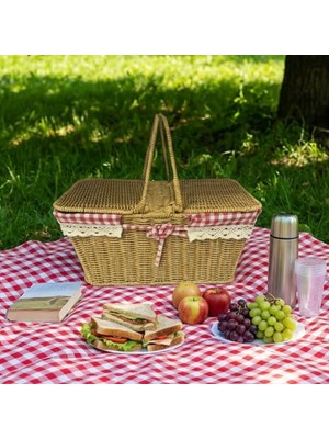 İlk El Grup Ieg™ Buffer® 2 Kapaklı Dikdörtgen Plastik Rattan Piknik Sepeti – Doğal Hasır Görünümlü