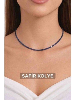 Cunda Doğal Taş Design Safir Doğal Taş Kolye 2mm. Minimal Model