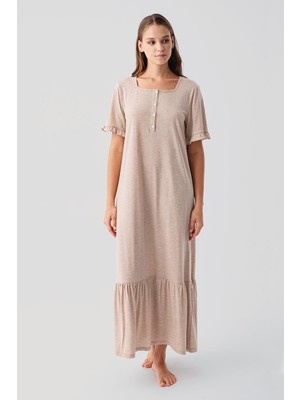 Artış Collection Kısa Kollu Düğmeli Fırfırlı Pamuklu Uzun Gecelik 19117