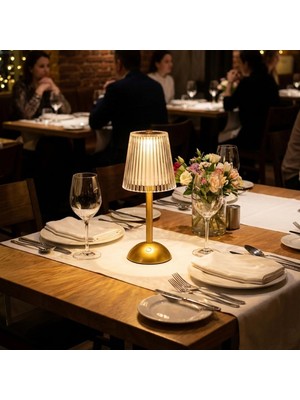 Buffer® Uzun Klasik Çizgili Model LED Masa Lambası – Dokunmatik, 3 Renk Işık Modlu, Şarjlı Dekoratif Gece Lambası