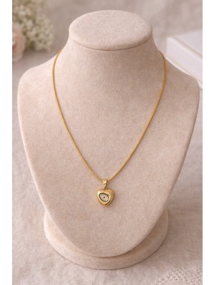 Altın Renk Kalp Figürlü Nazar Çelik Kolye