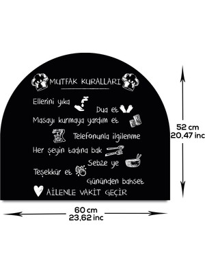 Decorita Cam Ocak Arkası Koruyucu | Oval Şekilli | Mutfak Kuralları- Siyah | 52CM x 60CM