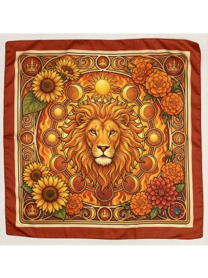 Time in a Tin Aslan Burcuna Özel Ipeksi Saten Tasarım Fular