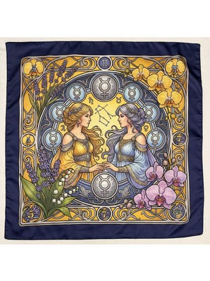 Time in a Tin Ikizler Burcuna Özel Ipeksi Saten Tasarım Fular