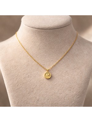 Altın Renk Yuvarlak Motif Çelik Kolye