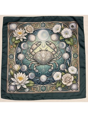 Time in a Tin Yengeç Burcuna Özel Ipeksi Saten Tasarım Fular