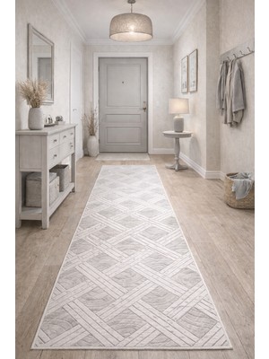 Babil Home Kaymaz Tabanlı Kesme  Salon Koridor Mutfak Yatak Odası Halısı 3008 Gri