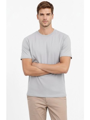 Nemere Erkek Bisiklet Yaka Tişört Regular Kalıp Basic Pamuklu Günlük Kullanım T-Shirt - Gri