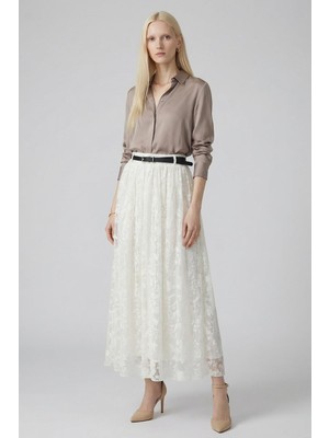 Rays Ekru Kemerli Flok Desen Etek 8471A