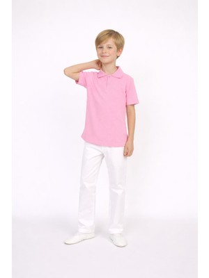 Dıgıl Kids Polo Yaka T-Shirt Likralı Beyaz Pantolon Erkek Çocuk Takım