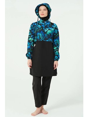 Alfasa Hızlı Kıruyan Paraşüt Kumaş Yarım Fermuarlı Şapkalı Kadın Tesettür Mayo 25343