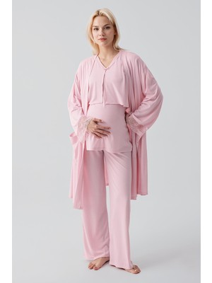 Artış Collection Truvakar Kollu Dantelli Düğmeli Esnek Viskoz Hamile Sabahlık Pijama Takım 19301