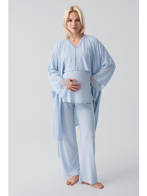 Artış Collection Truvakar Kollu Dantelli Düğmeli Esnek Viskoz Hamile Sabahlık Pijama Takım 19301