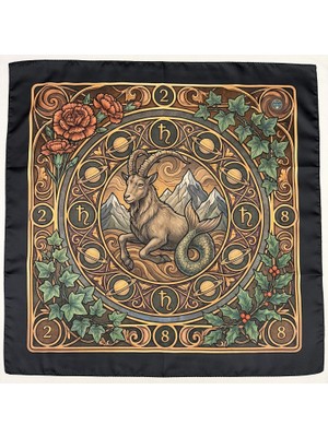 Time in a Tin Oğlak Burcuna Özel Ipeksi Saten Tasarım Fular