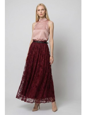 Rays Mürdüm Kemerli Flok Desen Etek 8471A