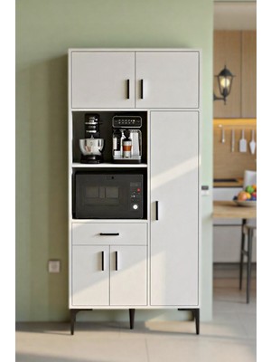 Moonlife Ares 5 Kapaklı Tek Çekmeceli  Mutfak,kiler Dolabı,kahve Köşesi Çok Amaçlı Dolap Beyaz