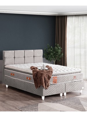 Setay Gümüş Çift Kişilik Baza Başlık Real Pedli Yatak Seti - Gri