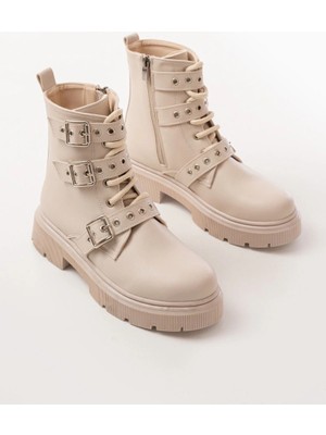 Cash Dukkan 508-3039 Bej Toka Aksesuarlı Fermuarlı Günlük Kadın Bot