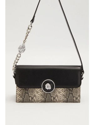 Levidor Siyah Yılan Derisi Görünümlü Omuz Çantası