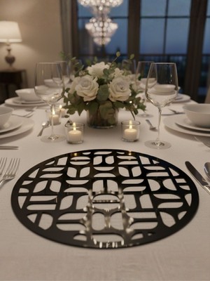 Dijidepo Lüks Geometrik Desenli 30 cm Lazer Kesim Supla Dekoratif Sofra Sunum Altlığı (Gold, Gümüş, Siyah)