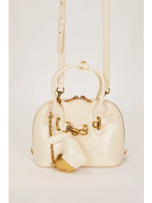 Levidor Beyaz Gold Metal Halkalı El Çantası