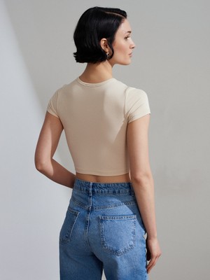 Dilvin 31104 Crop T-Shirt-Taş