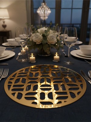 Dijidepo Lüks Geometrik Desenli 30 cm Lazer Kesim Supla Dekoratif Sofra Sunum Altlığı (Gold, Gümüş, Siyah)