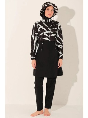 Alfasa Hızlı Kuruyan Paraşüt Kumaş Şapkalı Kadın Tesettür Mayo 26314