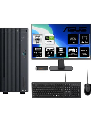 Asus Expertcenter P500MV Core 5 210H RTX 5050 8GB Masaüstü Bilgisayar 48GB RAM 2TB SSD 27" FHD Win11 Pro + Per4 USB P500C52108512B0DP1011