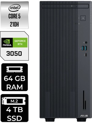 Asus Expertcenter P500MV Core 5 210H RTX 3050 Masaüstü Bilgisayar 64GB RAM 4TB SSD Win11 Home + Per4 USB P500C52108512B0DP456